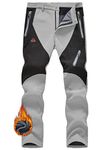 JHMORP Men's Waterproof Snow Ski Pants Softshell Fleece Snowboard Mountain Outdoor Hiking Pants Zipper Pockets (Light Grey,CA 32)