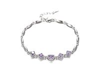 Nilu's Collection Copper Sterling Silver Plated Heart Shape Designed Charm Bracelet for Women (Pack of 1,Purple)