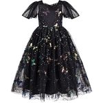 Sunny Fashion Girls Dress Black Sequin Flutter Butterfly Ruffle Collar Maxi Bow Tie 12 Years