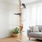 FUKUMARU Floor to Ceiling Cat Tree, 6 Level Adjustable Height Climbing Tower with Thickened Scratching Posts, Cat Activity Center with Transparent Capsule and Cozy Hammock