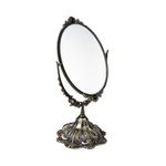 Feyarl Small Metal Vintage Makeup Mirror Floral Tabletop Oval Vanity Swivel Double Sided Mirror with Stand Elegant Decorative for Dressing Room Bedroom (Small)