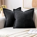 MIULEE Halloween Corduroy Pillow Covers with Splicing Set of 2 Super Soft Couch Pillow Covers Broadside Striped Decorative Textured Throw Pillows for Cushion Bed Livingroom 20 x 20 inch, Black