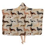 HUGS IDEA Hooded Blanket Cartoon Dog Pattern English Springer Spaniel Golden Retriever, Fluffy Plush Sherpa Blankets for Sofa Couch Bean Bag, Thicken for Poeple Afraid of Cold-L