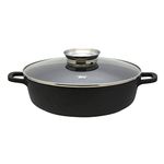 ELO 8669226 32cm Cast Aluminium Round Low Induction Cooking Pan Alucast with encapsulated Base and lid Made of CR, Steel, Black