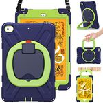 BRAECN Case for Kids iPad Mini 5 Case-Drop/Shock Proof, Full Body Bumper Silicone Case with Pencil Holder, Hand Grip, Stable Kickstand, Shoulder Strap for iPad Mini 5/4 2019/2015 7.9 Inch, Navy+Green