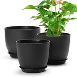 Plastic Plant Pots 9/8/7.5 inch Set of 3, Indoor Planters with Drainage Holes and Tray, Thickened Plastic Flowers Pots for Indoor Outdoor Garden Plants and Flower, Black