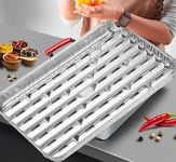 MILANGE Disposable BBQ Grilling Trays with Holes Pack of 20 Aluminum Foil Pans Grill Pans (13.40 Inch) Broiler Pans BBQ Grill Liners Topper Pans with Ribbed Bottom Surface