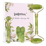 【3 PCS】Jade Roller & Gua Sha Massage Kits, LauCentral Natural Anti-Aging Face Roller for Eye Puffiness Treatment, Skin Tightening, Rejuvenate Face & Neck, Natural Green Massager