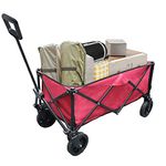 Folding Portable Large Sturdy Picnic Wagon Carts, Utility Grocery Shopping Cart, Garden FarmTransport Cart, 360° Swivel Wheels & Brakers, Red