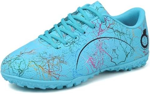 DISRATEBLU Kids Soccer Shoes Boys Girls Football Trainning Shoes Youth Firm Ground Athletic Turf Shoes Outdoor Professional Soccer Shoes Sneakers, Turquoise, 6 Big Kid