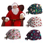 4 Pack Scrub Cap Unisex Adjustable Bouffant Hats Working Cap Christmas Elk Santa Snowflake Reindeer Printed Bouffant Turban Cap Doctor Cap with Sweatband Button for Beauty Worker Personal Care Supplie