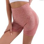 Fshway Women's Gym Shorts Booty Scrunch High Wasit Seamless Sports Shorts Workout Push Up Shorts Cycling Fitness Running Shorts (in, Alpha, L, Regular, Pink)