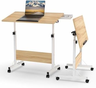 Lvhecforhm Marrón Mesa Plegable, Escritorio Plegable para Ordenador con Ruedas, Mesa Auxiliar de Altura Ajustable Mesa de Oficina Plegable, Escritorios Portátiles para Estudio 80x40cm con Cajón Oculto