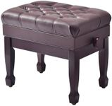 FILISITE Adjustable Height Piano Bench with Storage, Heavy Duty Solid Wood Piano Stool Keyboard Bench with PU Leather Padded Cushion (Brown)