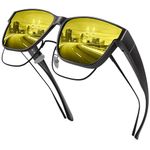 URUMQI Night Driving Glasses Fit Over Glasses for Men Women, Anti Glare Polarised Night Vision Glasses Yellow Lens