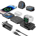 Foldable mag-safe travel charger, 3 in 1 wireless charging station for iPhone 16/15/14/13/12 Series, Apple Watch Charger for iWatch 10/9/Ultra 2/Ultra/8/7/6/SE/5/4/AirPods 4/3/2/Pro(Adapter Included)