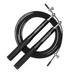 Athmonk Steel Wire High Speed Skipping Rope For Men & Women - Jumping Rope For Exercise - Jump Ropes For Adults & Kids - Boxing Workout Gym - Metal Handle - Tangle Free 10ft Long Adjustable - Black