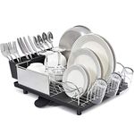 kingrack Dish Drainer, Stainless Steel Dish Rack, Dish Drying Rack with Anti-Rust Frame, Optional 2 Direction Spout Drain Board Design, Removable 4 Compartment Utensil Holder for Kitchen, Grey