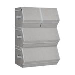 SONGMICS Set of 4 Storage Boxes with Lids, Stackable Wardrobe Storage Organisers, Storage Bins with Magnetic Closures, Fabric Storage Unit, Metal Frame, for Clothes Books, Dove Grey RLB022W01