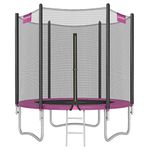 SONGMICS Children's Outdoor Trampoline Diameter 183 cm, External Protective Net, Safety Cushions, Ladder, 180 cm High Straight Pole, Steel Frame, Black and Pink STR061P01V1
