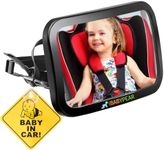 Baby Pear Baby Car Mirror - Fully Adjustable Shatterproof Car Baby Mirror with adjusted angles with 360° rotation - Wide Angle Convex Rear Facing Mirror for Safety & Yellow 'Baby in Car' Warning Sign