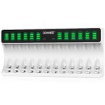 OOHHEE Intelligent Battery Charger, Large LCD Screen Battery Charger, for NI-MH/NI-CD Batteries, 12 Bays Individually White Charger for AA AAA Rechargeable Batteries