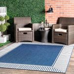 nuLOOM Asha Simple Border Indoor/Outdoor Area Rug - 4x5 Indoor/Outdoor Accent Rug Casual Navy/Ivory Rugs for Living Room Patio Deck Front Porch Entryway Kitchen.