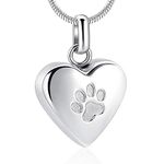 Paw Print Heart Urn Necklace Pet Memorial Cremation Jewelry for Ashes Pendant Keepsake Jewelry for Pet/Dog's/Cat's Ashes (Silver)