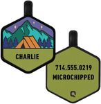 QALO Customized Pet ID Tag, Durable Personalized Dog & Cat Name Tag, Custom Engraved Silicone ID Dog Tags and Cat Tags, Jingle-Free & Lightweight, Base Camp