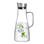 CnGlass 56oz/1650ml Glass Water Jug with Stainless Steel Lid Pitcher Water Carafe,Borosilicate Glass Water Jug for Juice,Tea Beverage