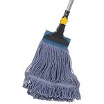 Yocada Looped-End String Wet Mop Heavy Duty Cotton Mop Commercial Industrial Grade Iron Pole Jaw Clamp Floor Cleaning 52in Long