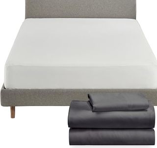 California Design Den 4 Piece Twin Size Sheet Set (Dark Grey - Black Tone) and Waterproof Mattress Protector (White) Bundle - Soft 100% Cotton Sateen 3 Piece Sheet Set with 1 Mattress Protector