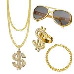 aqlbhz 4pcs Fake Gold Chain Gold Chain Fancy Dress Hip Hop Costume Kit 90s Fancy Dress Dollar Sign Necklace 90s Fancy Dress Costumes