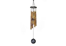 TEJ GIFTS Feng Shui Metal Wind Chime with Om Printed 5 Pipes for Positive Energy, Decorative Outdoor/Indoor Hanging Bells, Good Luck Chimes for Home/Balcony Decoration (Golden Small)