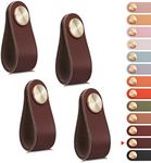 LEREATI 4 Pack Leather Drawer Pulls Dark Brown Cabinet Handles Single Hole Dresser Knobs Cabinet Door Handle, Leather Pulls for Dresser, Closet, Kitchen Cupboard (Single Hole, Dark Brown)