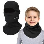 TAGVO Kids Winter Warmth Fleece Balaclava Black, Multifunction Windproof Warm Full Face Cover Hat with Neck Warmer Ski Mask for Boys and Girls 8-13 Years Old to Skiing Cycling Hiking Outdoor palying