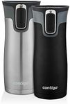Contigo AUTOSEAL West Loop Travel Mugs, 16 oz., Stainless Steel & Matte Black, 2-Pack