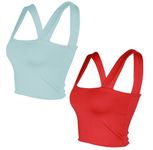 Womens 2 Pack Vest Sleeveless Strappy Crop Tank Top Square Neck Double Layer Fitness Casual Basic Tops M Blue Red