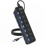 IVETTO USB Hub 3.0,7-Port USB Hub USB Splitter with 3ft Long Cable and Individual LED Switch for Laptop, PC, MacBook, Mac Pro, Mac Mini, iMac, Surface Pro and More USB Devices