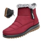 MAOAEAD Women's Winter Waterproof Non-Slip Fleece Snow Boots Warm Fur Lined Winter Ankle Boots Comfortable Outdoor Fleece Shoes (Red,38)