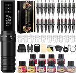 Tattoo Gun Kit - Kiss of Dragon Complete 2400mAh Rotary Tattoo Machine with 6 stroke length Options 20pcs Cartridge Needles Practice Skin Bandage for Beginners