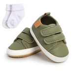 Sehfupoye Baby Girls Boys Sneakers Toddler Shoes PU Leather First Walking Shoes Anti-Slip Infant Newborn Prewalker Sneakers for 6-12 Months with Sock Green