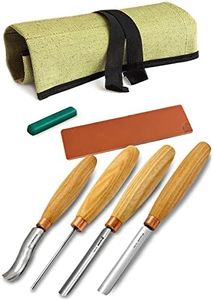 BeaverCraft, Wood Carving Chisel Set SC01 - Gouge Wood Carving Tools Kit in Rolling Pouch with Leather Strop Polishing Compound Kit - Radial Gouges Flat Chisel Bent Gouge, Chisel Set