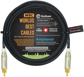 15 Foot - Gotham GAC-4/1 (Black) Star-Quad Center-Channel Subwoofer Cable with Amphenol ACPR-SWH Die-Cast, Gold Plated RCA Connectors – Directional