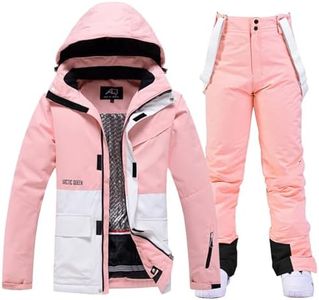 WOWULOVELY Women's Waterproof Ski Jacket and Pants Winter Windproof Rain Warm Hooded Coat Snowsuit Snowboarding, 133FB, Pink,M