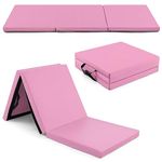 Goplus Folding Gymnastics Mat, 6’ x 2’ x 2’’ Thick Tri-Fold Exercise Tumbling Mat w/Carrying Handles, Hook & Loop Fastener, Gym mats for Home Fitness Yoga Aerobics Workouts Martial Arts (Pink)