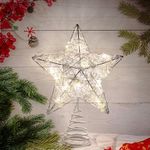 Metal Glittered Christmas Tree Topper Hallow Wire Star Topper for Christmas Tree Ornament Lighted Tree Star 6 Inches Glitter Xmas Star with 20 White LED Lights