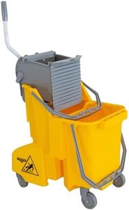 Unger Commercial 8-Gallon Dual-Compartment Mop Bucket with Side Press Wringer – Yellow, Ergonomic Design for Efficient Floor Cleaning COMBY