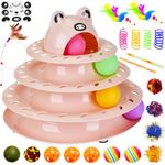 Gefryco 26pcs Cat Toys Roller 4-Level Turntable for Indoor Cats, Self Play Cat Toy with Colorful Balls, Interactive Kitten Puzzle Toys, Fun Kitty Exercise Toys (Pink)