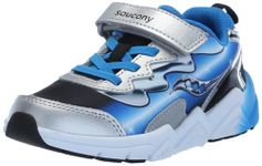 Saucony Kids Boys Flash A/C 3.0 Running Shoe, Black/Blue/Chrome, 10.5 M US